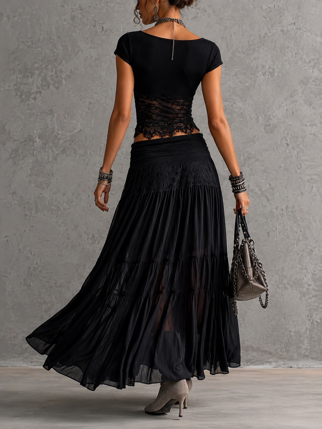 Rosaria | Completo con Gonna Maxi Plissettata