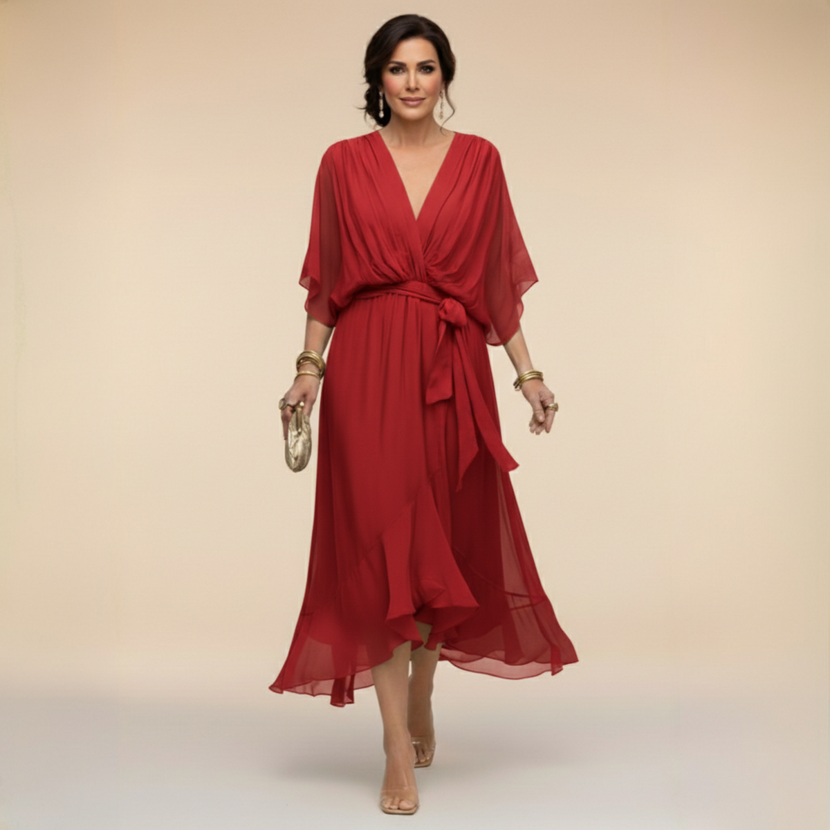 Monica | Vestito in chiffon con scollo a V