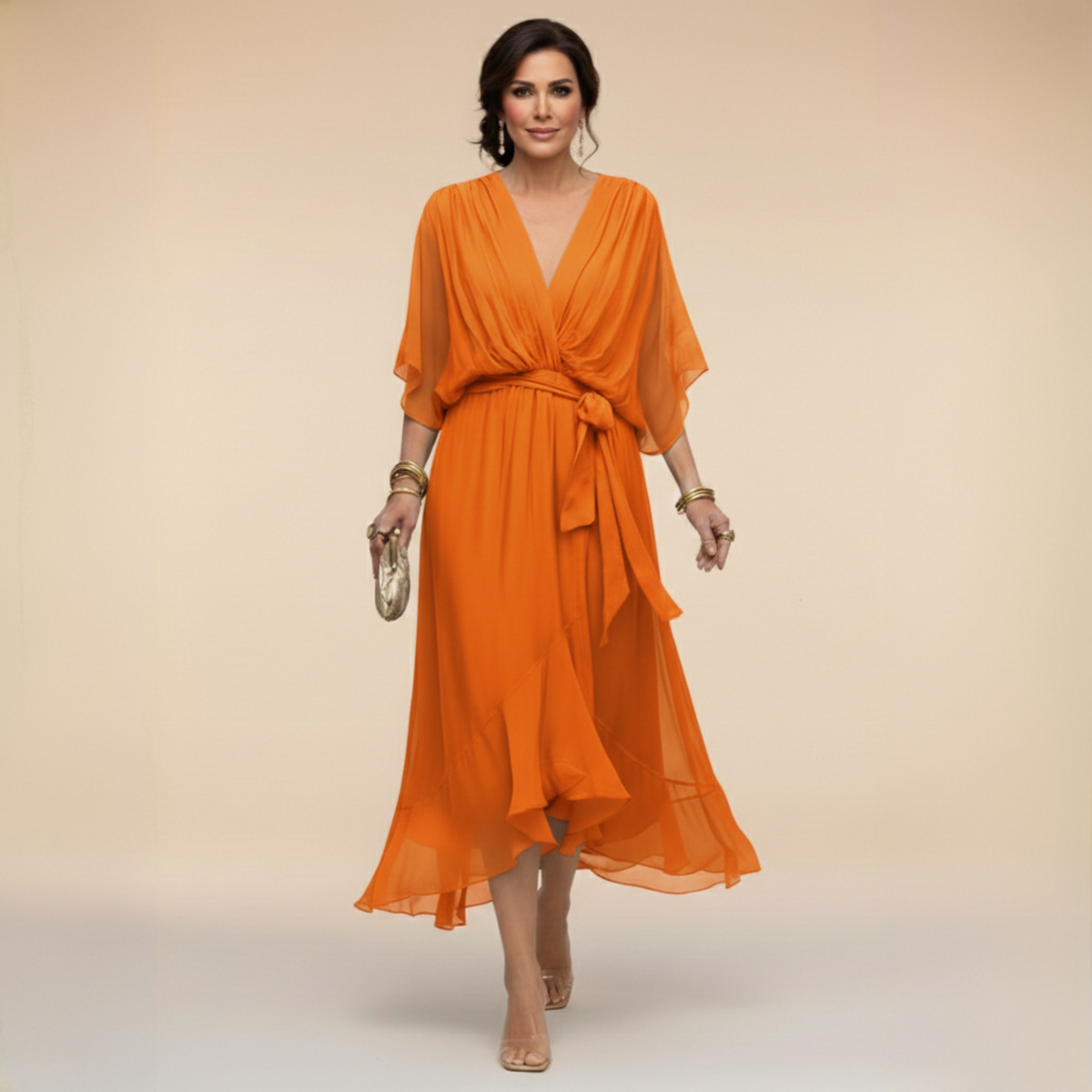 Monica | Vestito in chiffon con scollo a V